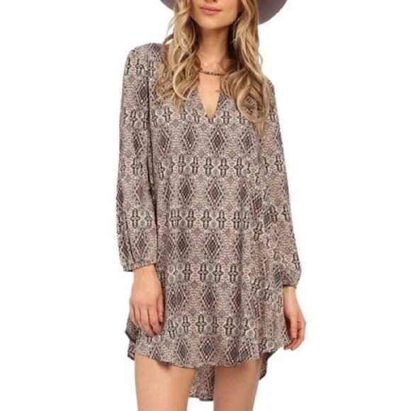 Amuse Society Raven Natural Pattern Mini Dress SZ Medium - Picture 14 of 14